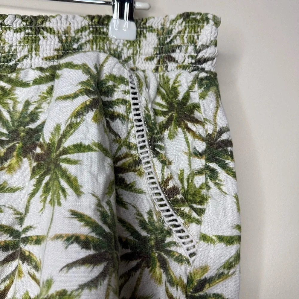 BRIGGS Tropical Linen Blend Beachy Boho Drawstring Tassel Stretchy Flowy Shorts